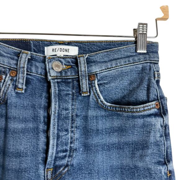 Re/Done 90s High Rise Ankle Crop Distressed Denim Blue Jeans Size 25 - Picture 8 of 14